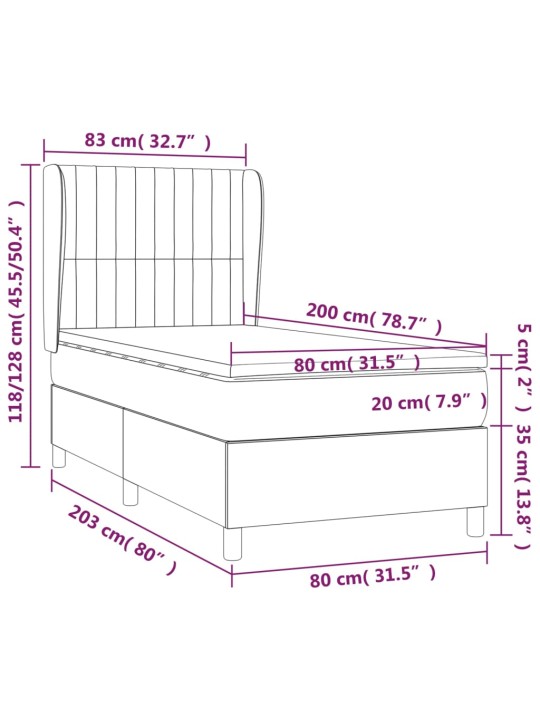 Atsperu gultas rāmis ar matraci, zils, 80x200 cm, audums