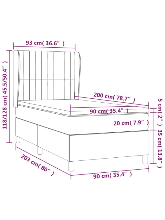 Atsperu gultas rāmis ar matraci, melna, 90x200 cm, audums