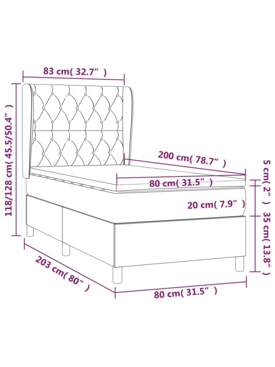 Atsperu gultas rāmis ar matraci, melna, 80x200 cm, audums