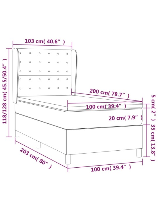 Atsperu gultas rāmis ar matraci, zils, 100x200 cm, audums