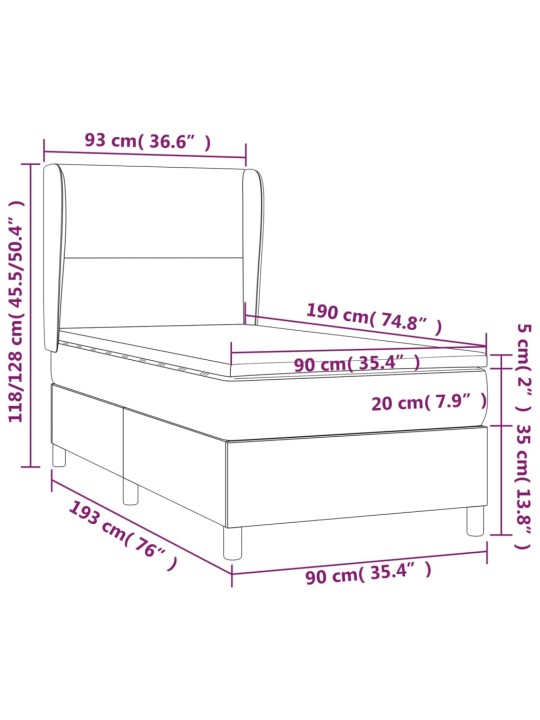 Kontinentālā gulta ar matraci, melna, 90x190 cm, audums