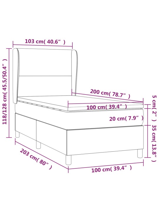 Atsperu gultas rāmis ar matraci, tumši pelēka audums, 100x200cm