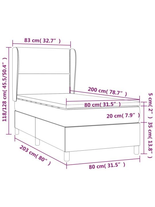 Atsperu gultas rāmis ar matraci, tumši pelēka, 80x200cm, audums