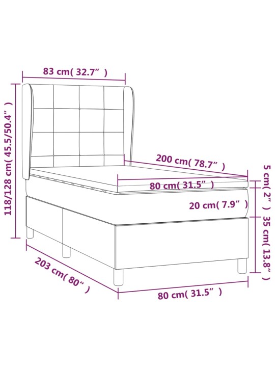 Atsperu gultas rāmis ar matraci, tumši pelēka, 80x200cm, audums
