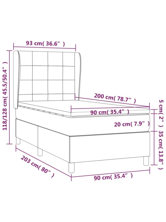 Atsperu gultas rāmis ar matraci, zils, 90x200 cm, audums