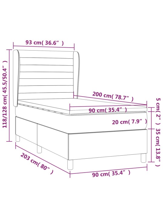 Atsperu gultas rāmis ar matraci, zils, 90x200 cm, audums