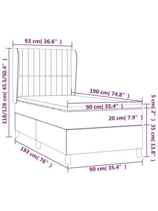 Atsperu gulta ar matraci, melna, 90x190 cm, audums