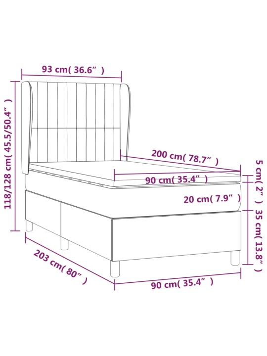 Atsperu gultas rāmis ar matraci, zils, 90x200 cm, audums
