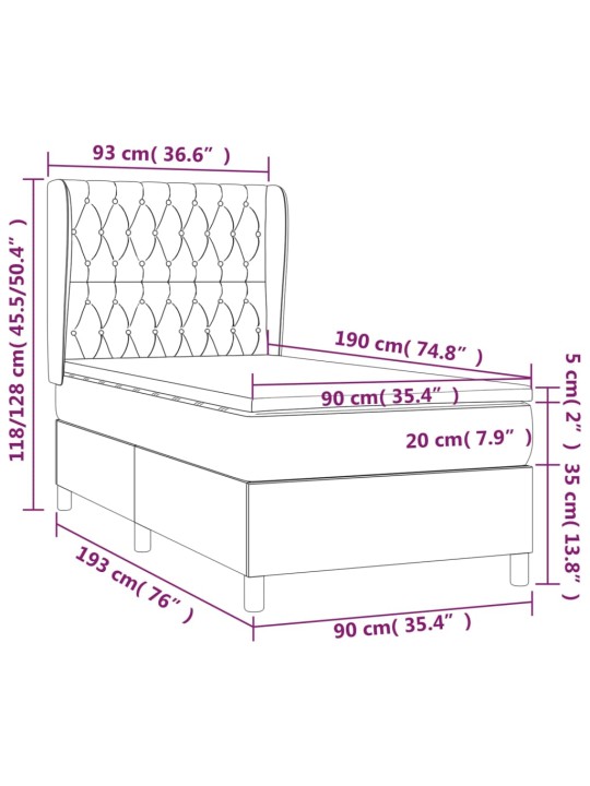 Kontinentālā gulta ar matraci, melna, 90x190 cm, audums