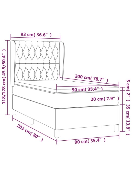 Atsperu gultas rāmis ar matraci, zils, 90x200 cm, audums