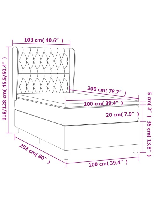 Atsperu gultas rāmis ar matraci, tumši pelēka audums, 100x200cm
