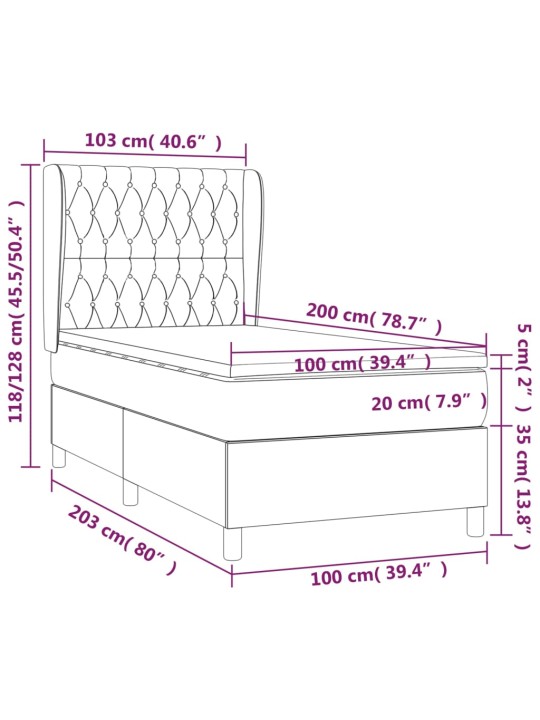 Kontinentālā gulta ar matraci, rozā samts, 100x200 cm