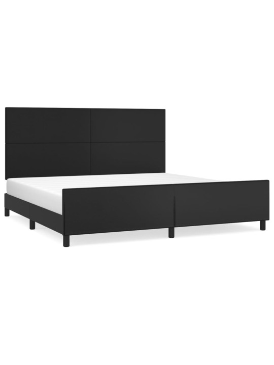 Gultas rāmis ar galvgali, melns, 200x200 cm, mākslīgā āda
