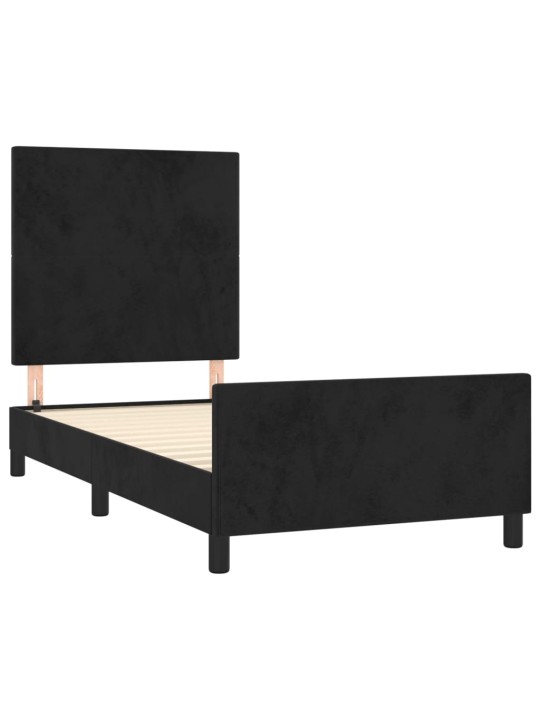 Gultas rāmis ar galvgali, melns, 90x200 cm, audums