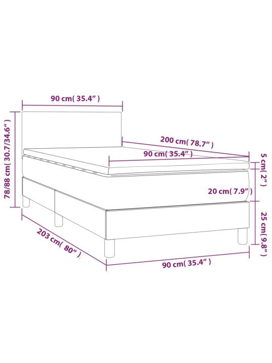Atsperu gultas rāmis ar matraci, zils, 90x200 cm, audums