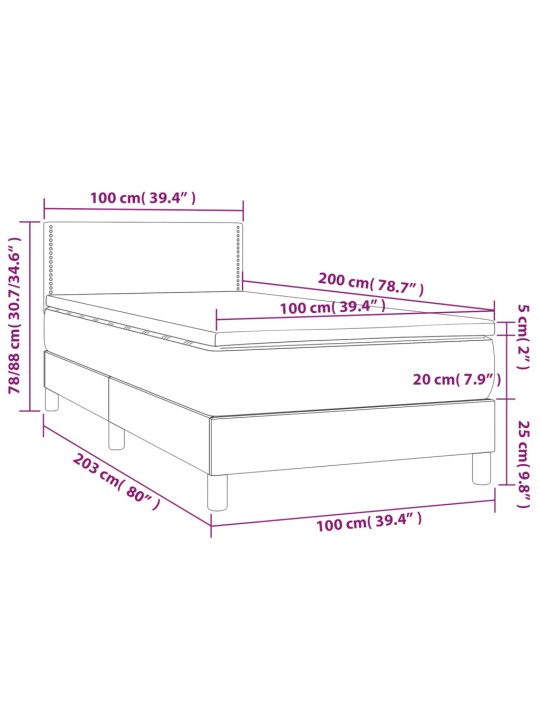 Atsperu gultas rāmis ar matraci, tumši pelēka audums, 100x200cm