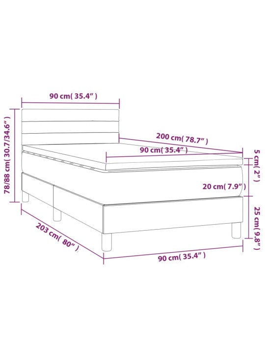 Atsperu gultas rāmis ar matraci, zils, 90x200 cm, audums