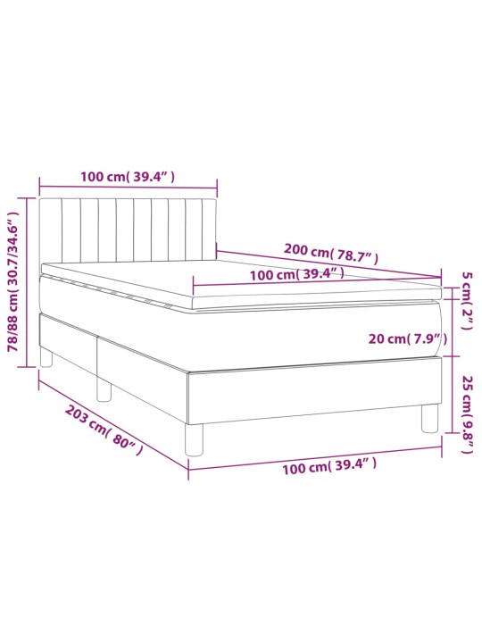 Atsperu gultas rāmis ar matraci, tumši pelēka audums, 100x200cm