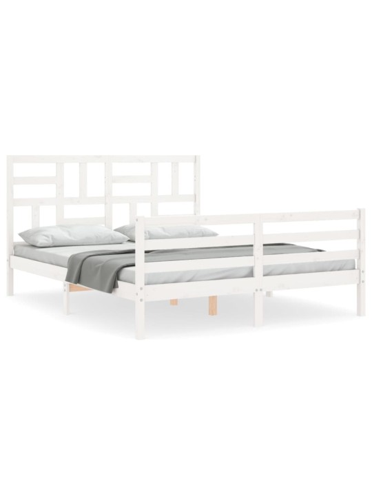 Gultas rāmis ar galvgali, King size izmērs, masīvkoks, balts