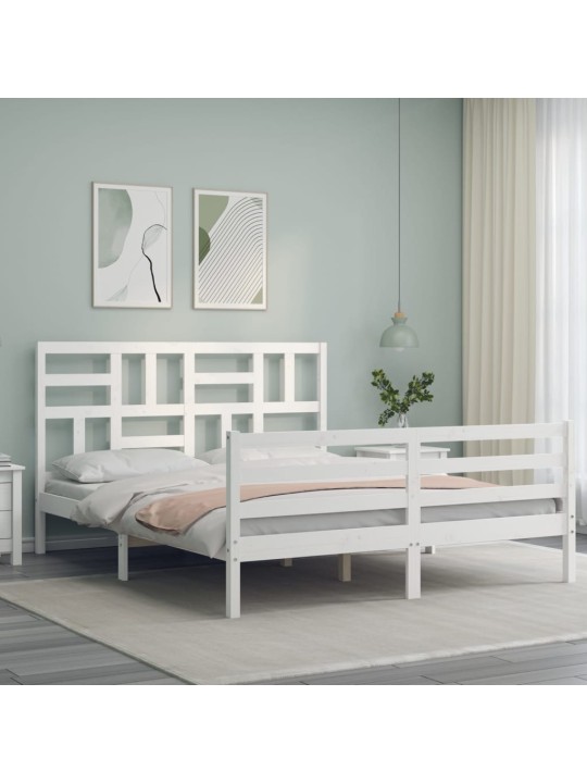 Gultas rāmis ar galvgali, King size izmērs, masīvkoks, balts