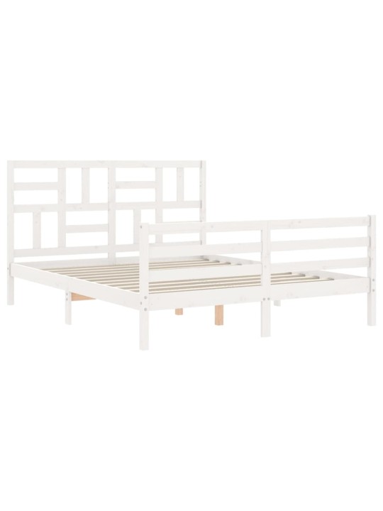 Gultas rāmis ar galvgali, King size izmērs, masīvkoks, balts