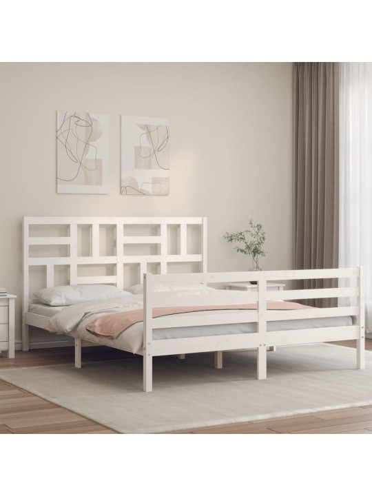 Gultas rāmis ar galvgali, King size izmērs, masīvkoks, balts