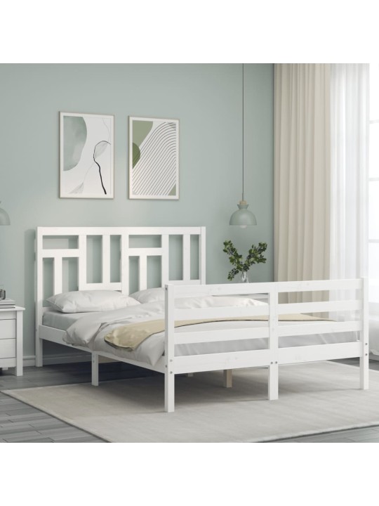 Gultas rāmis ar galvgali, 120x200 cm, masīvkoks, balts