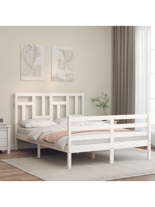 Gultas rāmis ar galvgali, 120x200 cm, masīvkoks, balts