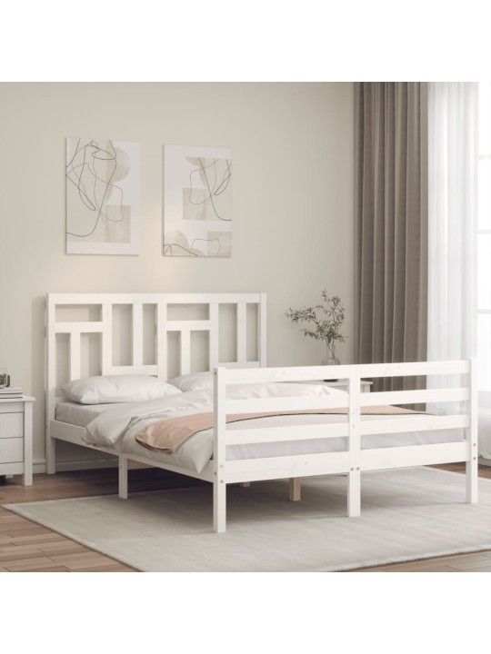 Gultas rāmis ar galvgali, 140x200 cm, masīvkoks, balts