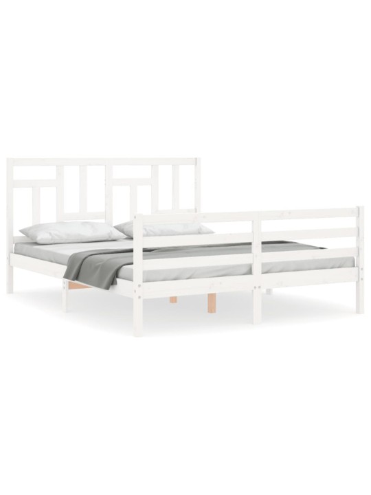 Gultas rāmis ar galvgali, King size izmērs, masīvkoks, balts
