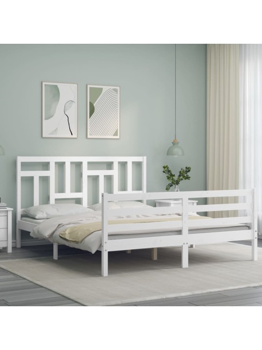 Gultas rāmis ar galvgali, King size izmērs, masīvkoks, balts