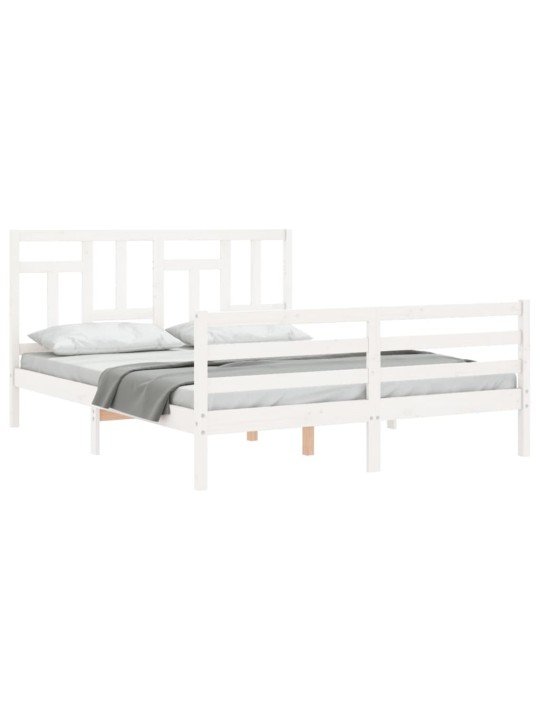 Gultas rāmis ar galvgali, King size izmērs, masīvkoks, balts