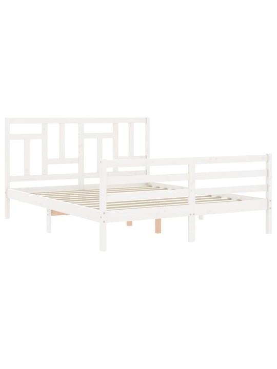 Gultas rāmis ar galvgali, King size izmērs, masīvkoks, balts