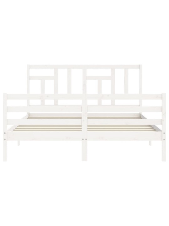 Gultas rāmis ar galvgali, King size izmērs, masīvkoks, balts