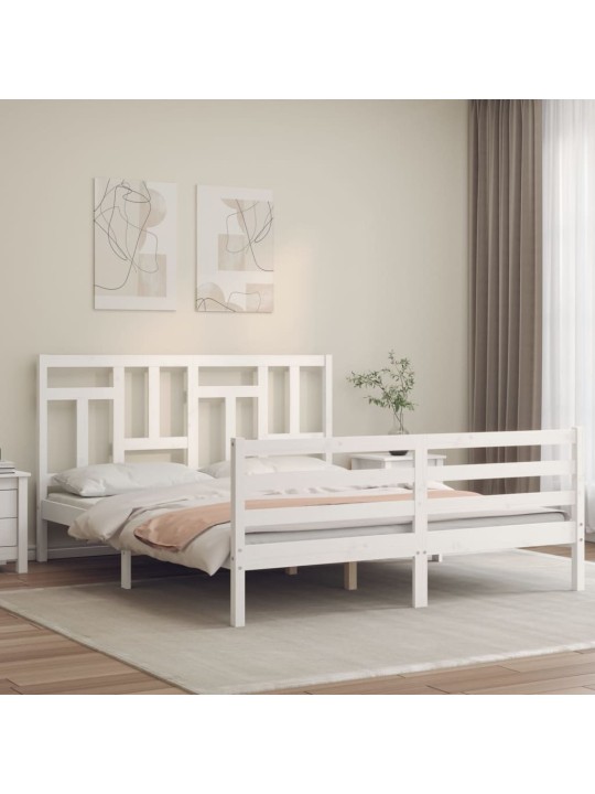 Gultas rāmis ar galvgali, King size izmērs, masīvkoks, balts
