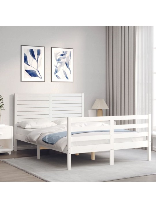 Gultas rāmis ar galvgali, 120x200 cm, masīvkoks, balts