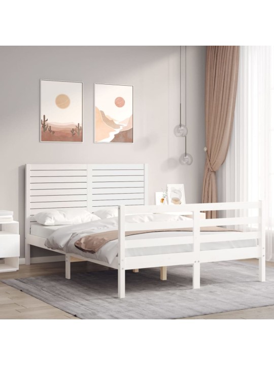 Gultas rāmis ar galvgali, 120x200 cm, masīvkoks, balts