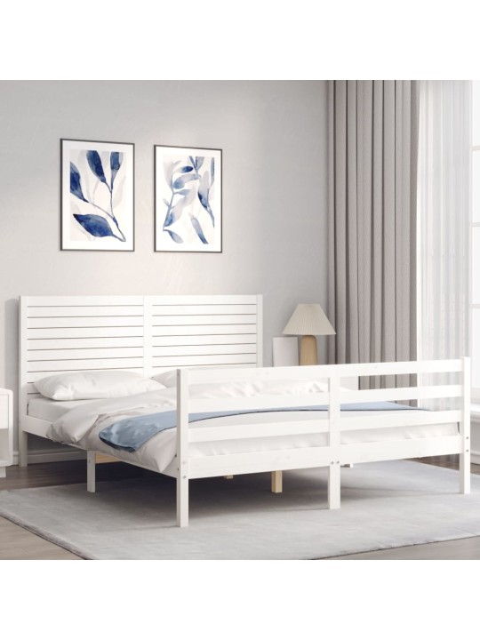 Gultas rāmis ar galvgali, 160x200 cm, masīvkoks, balts