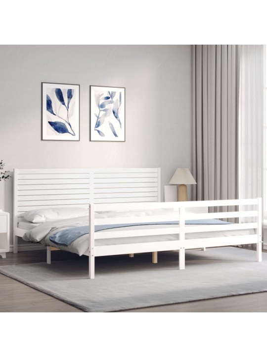 Gultas rāmis ar galvgali, 200x200 cm, masīvkoks, balts