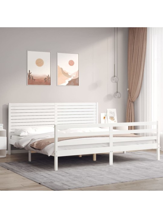 Gultas rāmis ar galvgali, 200x200 cm, masīvkoks, balts