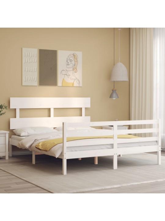 Gultas rāmis ar galvgali, 160x200 cm, masīvkoks, balts