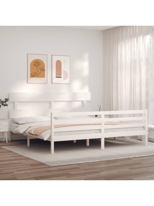Gultas rāmis ar galvgali, Super King Size, masīvkoks, balts