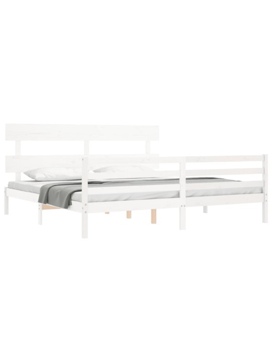 Gultas rāmis ar galvgali, Super King Size, masīvkoks, balts