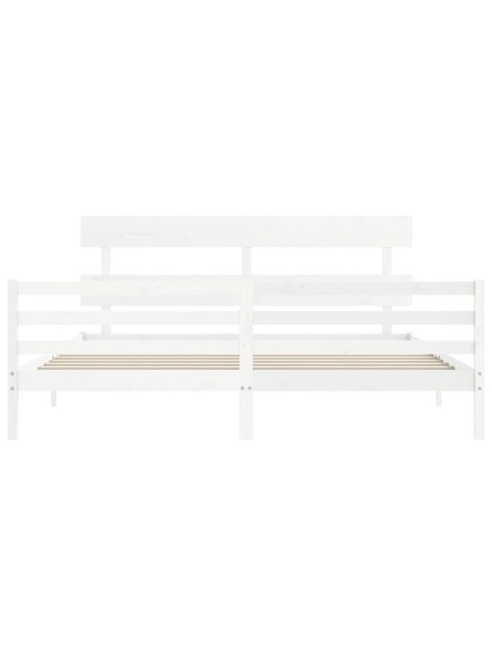 Gultas rāmis ar galvgali, Super King Size, masīvkoks, balts
