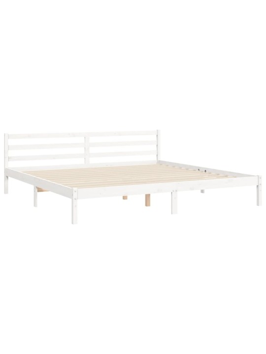 Gultas rāmis ar galvgali, Super King Size, masīvkoks, balts
