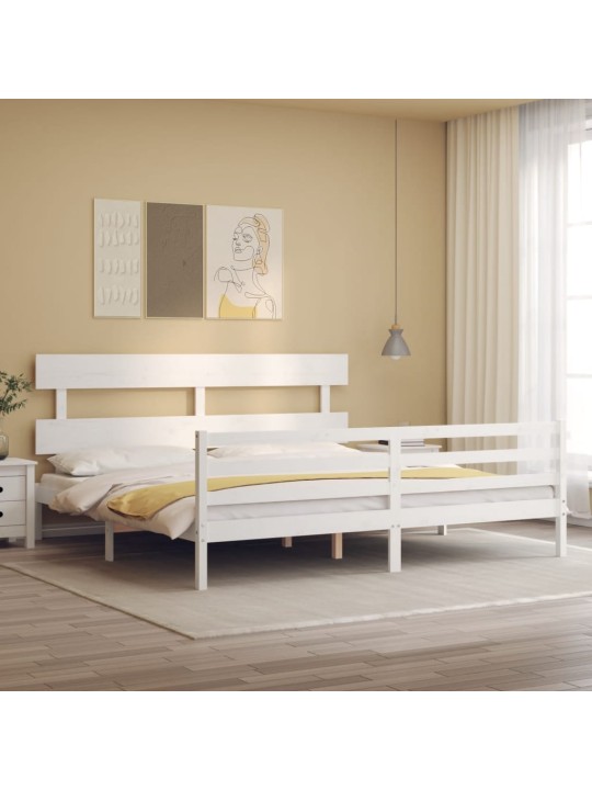 Gultas rāmis ar galvgali, Super King Size, masīvkoks, balts