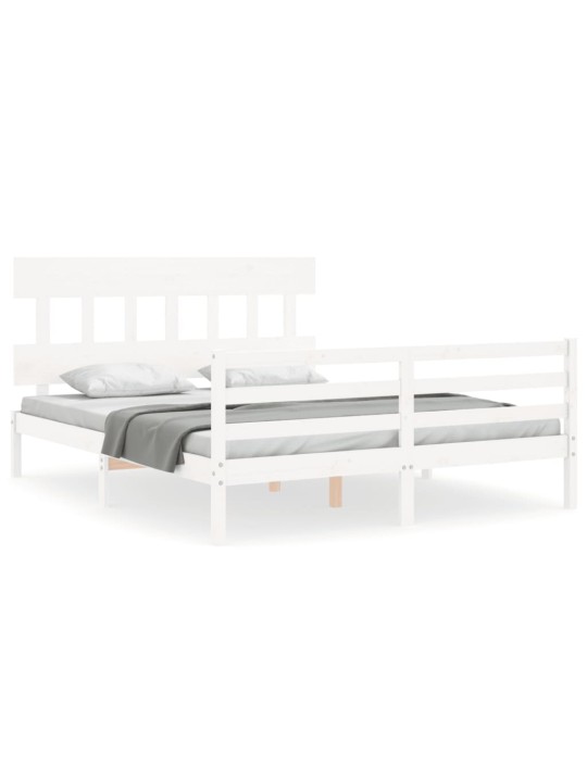 Gultas rāmis ar galvgali, King size izmērs, masīvkoks, balts
