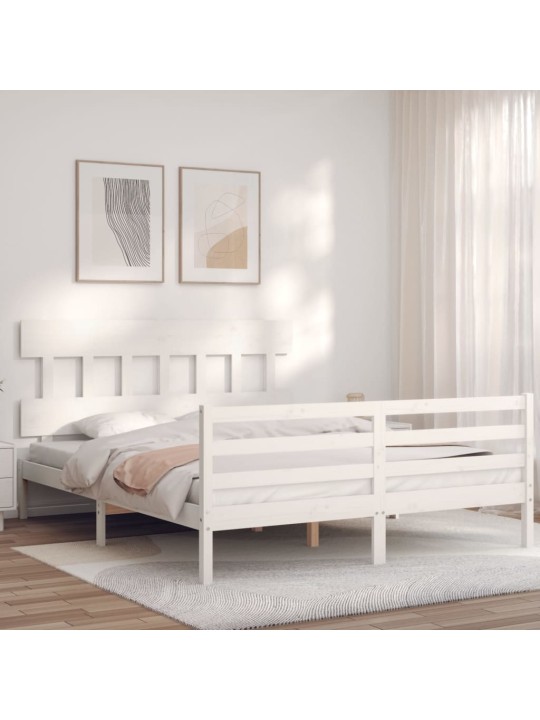 Gultas rāmis ar galvgali, King size izmērs, masīvkoks, balts