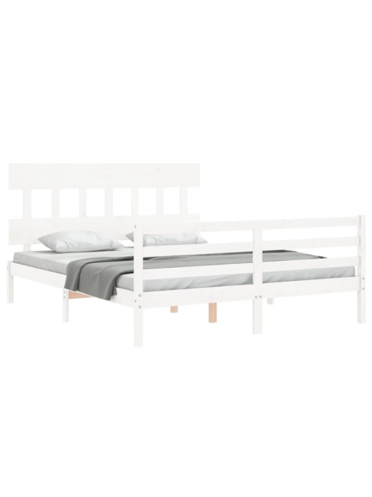 Gultas rāmis ar galvgali, King size izmērs, masīvkoks, balts