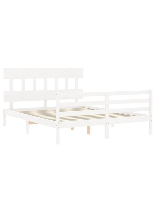 Gultas rāmis ar galvgali, King size izmērs, masīvkoks, balts